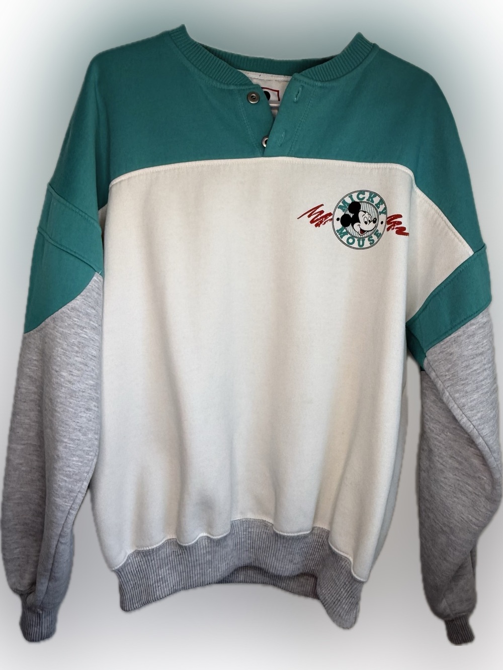 VINTAGE 80’s Mickey Mouse Colorblock Sweatshirt Adult Size Large